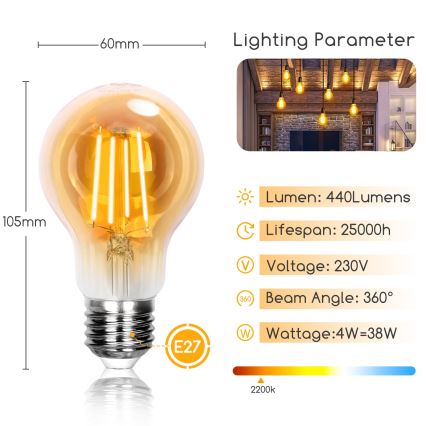 LED Žiarovka A60 E27/4W/230V 2200K - Aigostar