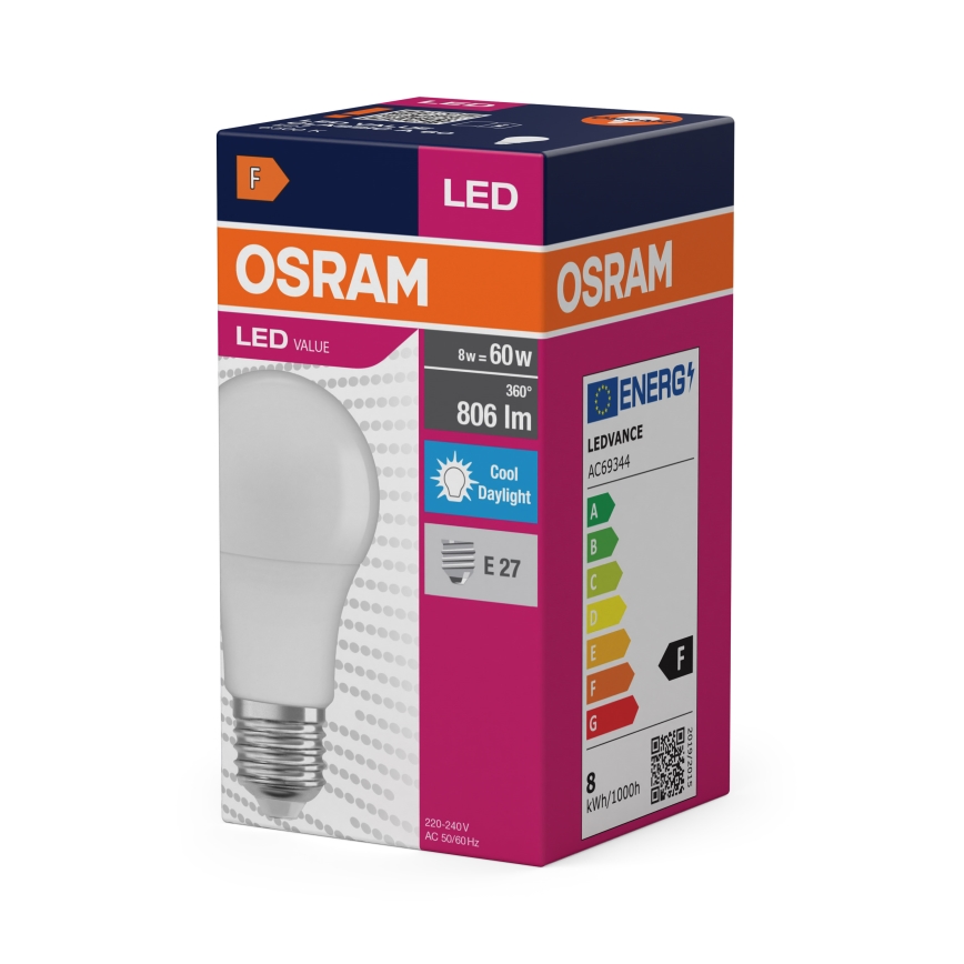 LED žiarovka A60 E27/8W/230V 6500K - Osram