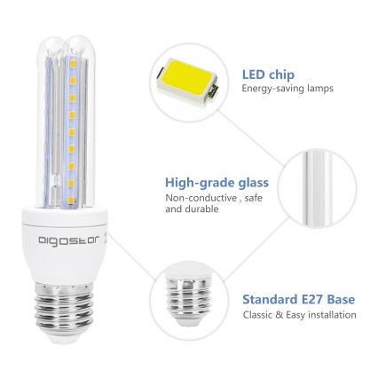 LED žiarovka s úsporným čipom, vysokokvalitným, bezpečným a odolným sklom, má štandardný E27 závit pre jednoduchú inštaláciu. Je energeticky úsporná.