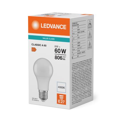 LED žiarovka CLASSIC A60 E27/8W/230V 4000K - Ledvance