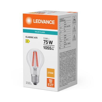 LED žiarovka CLASSIC FILAMENT A60 E27/7,5W/230V 2700K - Ledvance