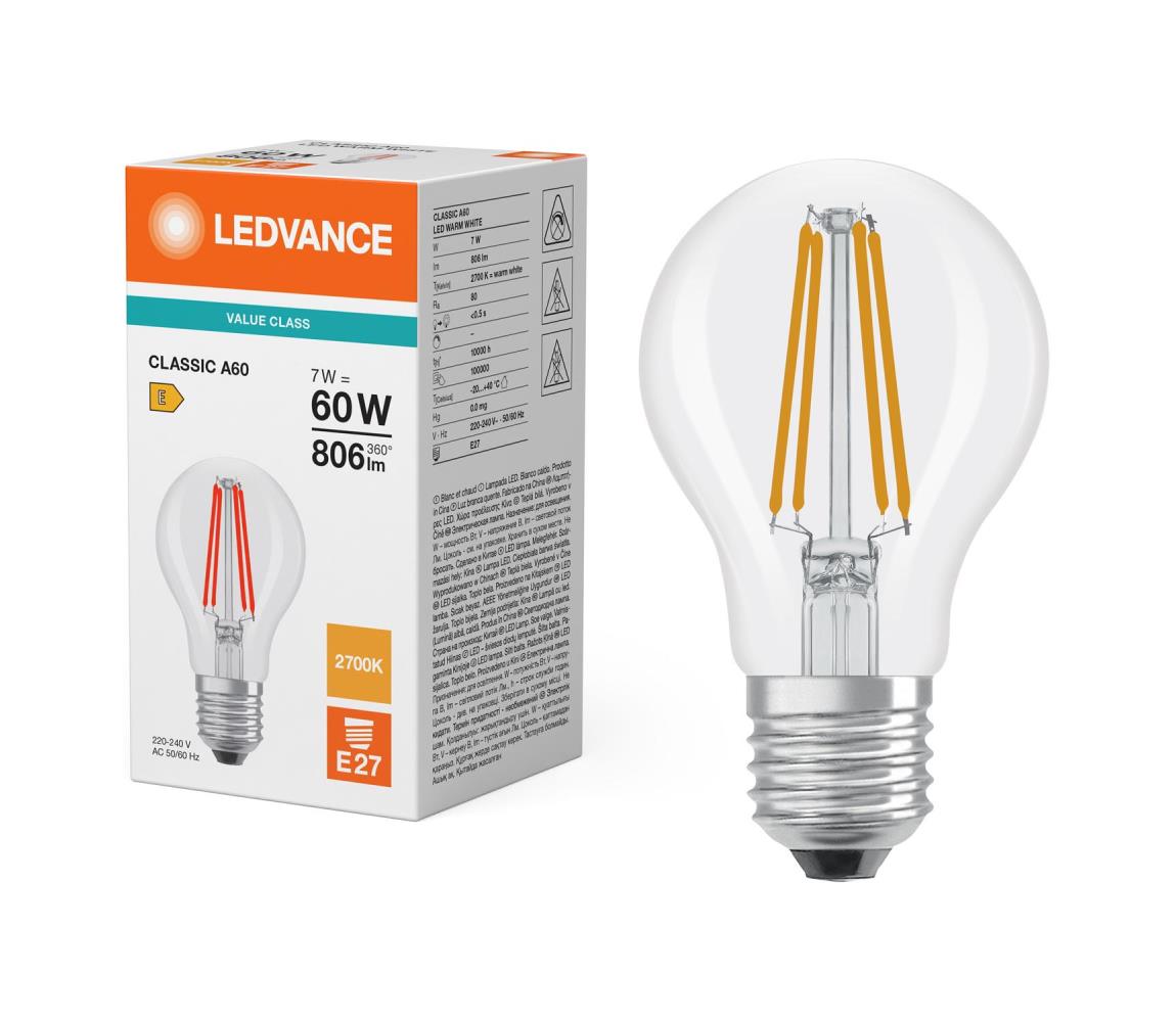 LED žiarovka CLASSIC FILAMENT A60 E27/7W/230V 2700K - Ledvance 4099854476495