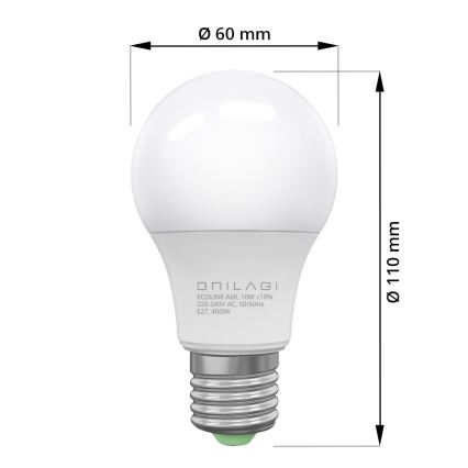 LED Žiarovka ECOLINE A60 E27/10W/230V 4000K - Brilagi