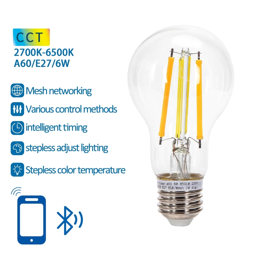 LED Stmievateľná žiarovka FILAMENT MESH Smart A60 E27/6W/230V 2700-6500K - Aigostar