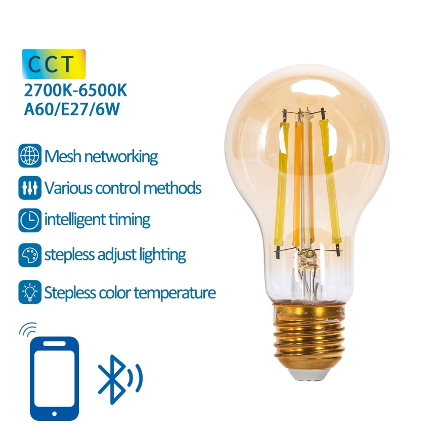 LED Stmievateľná žiarovka FILAMENT MESH Smart A60 E27/6W/230V 2700-6500K - Aigostar