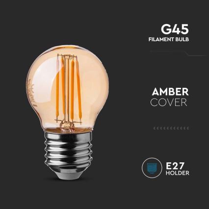 LED Žiarovka FILAMENT AMBER G45 E27/4W/230V 2200K