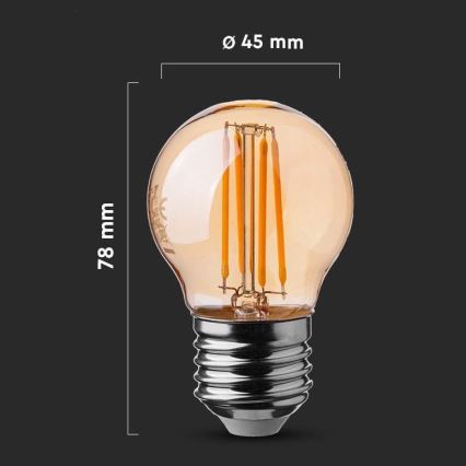 LED Žiarovka FILAMENT AMBER G45 E27/4W/230V 2200K