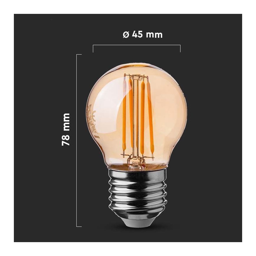 LED Žiarovka FILAMENT AMBER G45 E27/4W/230V 2200K