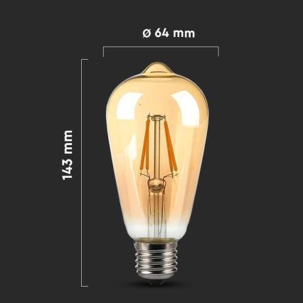 LED Žiarovka FILAMENT AMBER ST64 E27/8W/230V 2200K