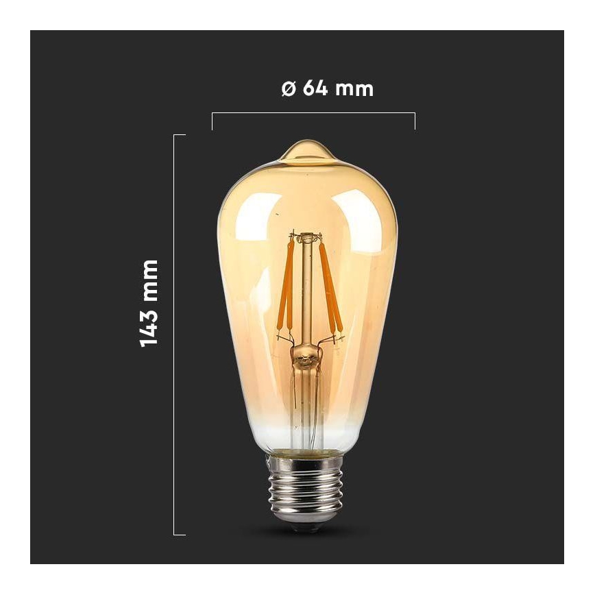 LED Žiarovka FILAMENT AMBER ST64 E27/8W/230V 2200K