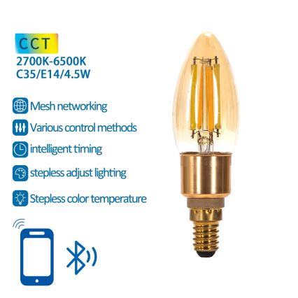 LED Stmievateľná žiarovka FILAMENT MESH Smart C35 E14/4,5W/230V 2700-6500K - Aigostar