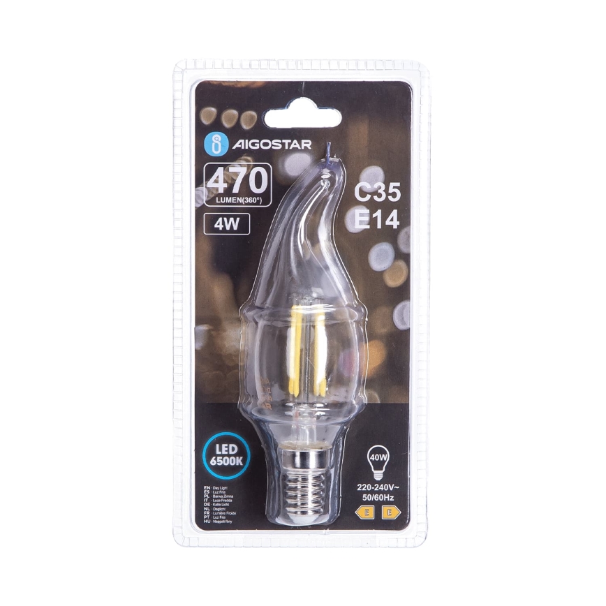 LED Žiarovka FILAMENT C35 E14/4W/230V 6500K - Aigostar