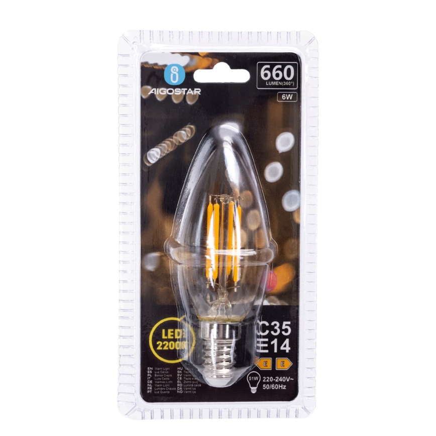 LED Žiarovka FILAMENT C35 E14/6W/230V 2200K - Aigostar