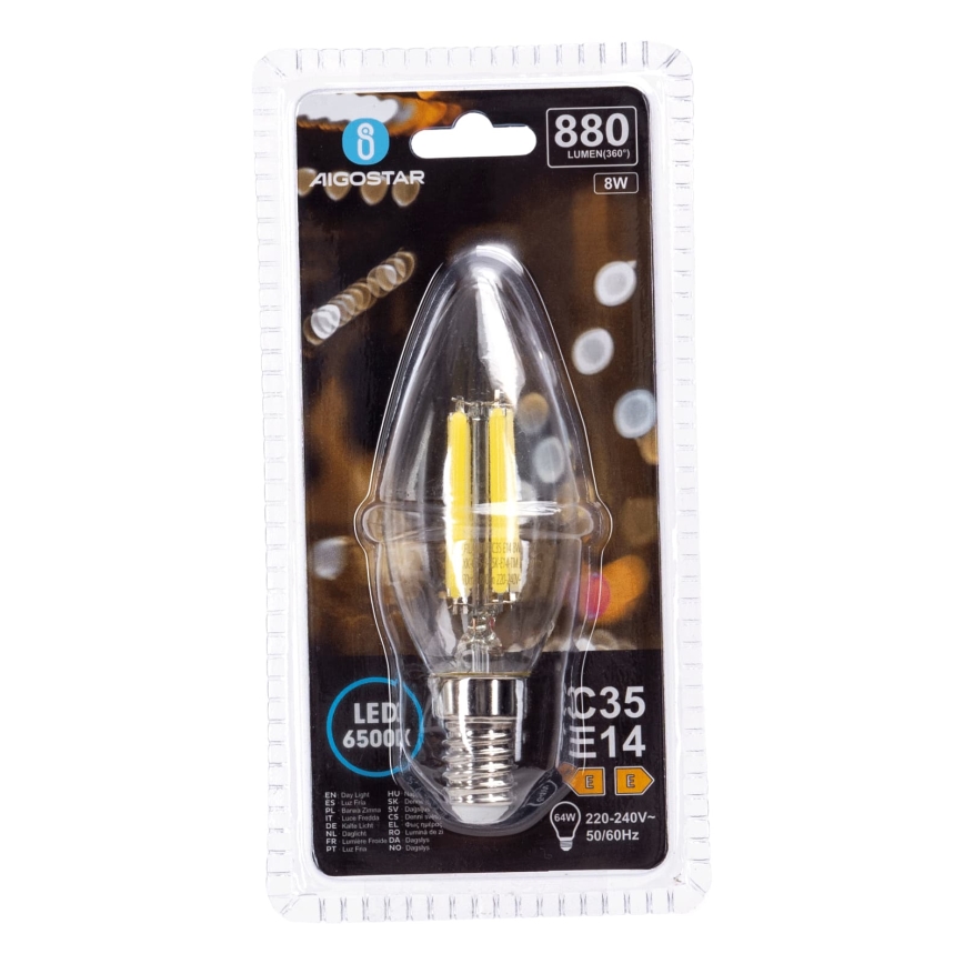 LED žiarovka FILAMENT C35 E14/8W/230V 6500K - Aigostar