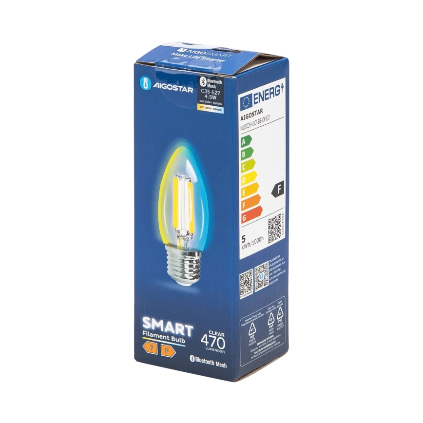 LED Stmievateľná žiarovka FILAMENT MESH Smart C35 E27/4,5W/230V 2700-6500K - Aigostar