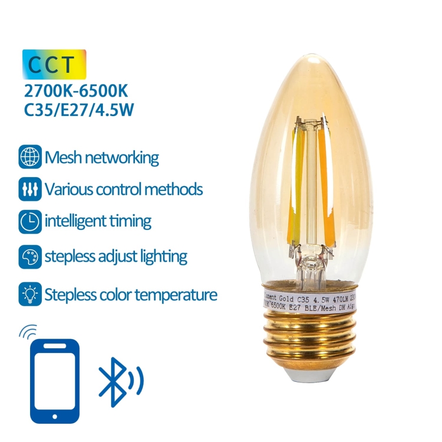 LED Stmievateľná žiarovka FILAMENT MESH Smart C35 E27/4,5W/230V 2700-6500K - Aigostar