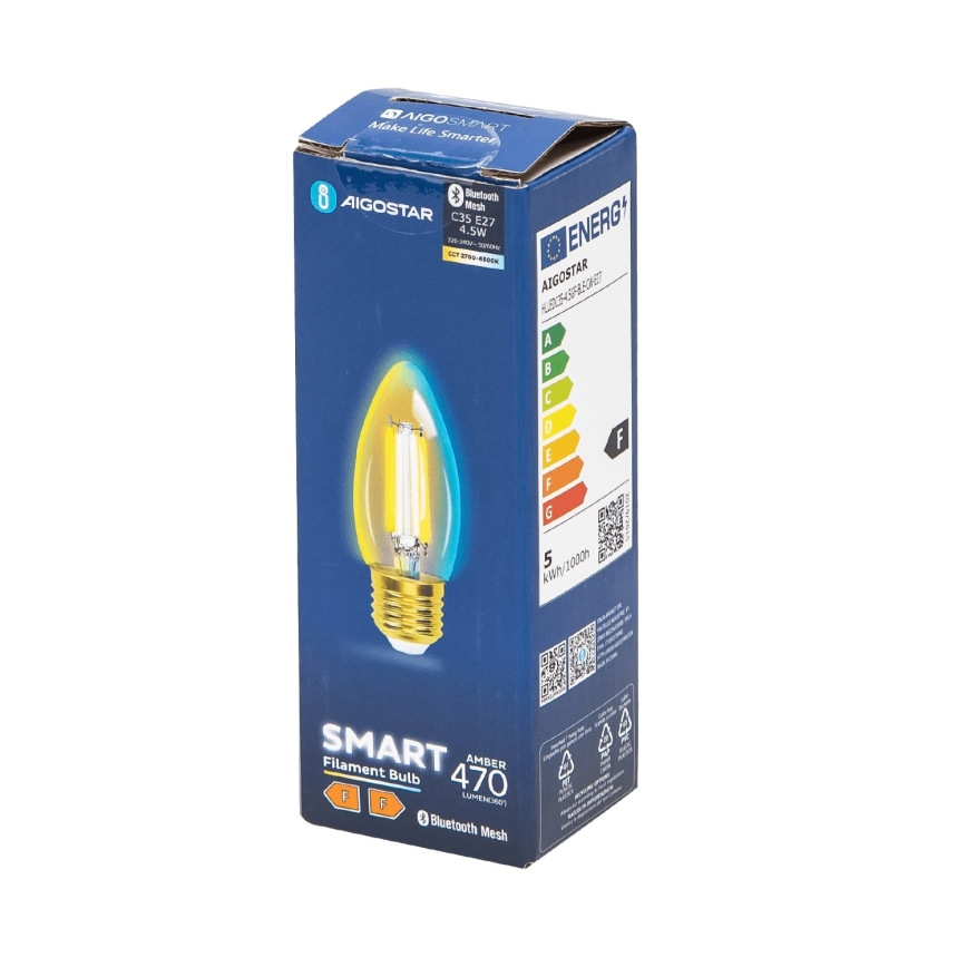 LED Stmievateľná žiarovka FILAMENT MESH Smart C35 E27/4,5W/230V 2700-6500K - Aigostar