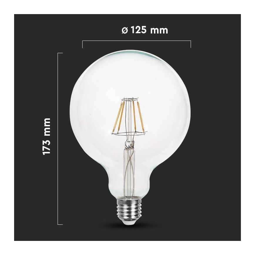 LED Žiarovka FILAMENT G125 E27/12W/230V 3000K