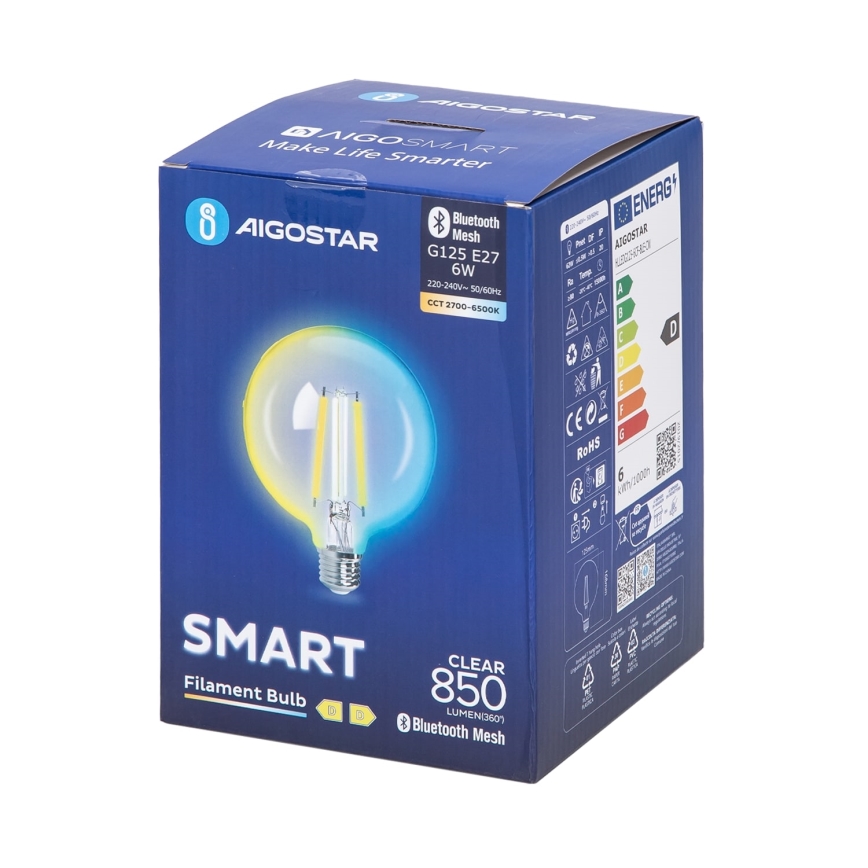 LED Stmievateľná žiarovka FILAMENT MESH Smart G125 E27/6W/230V 2700-6500K - Aigostar