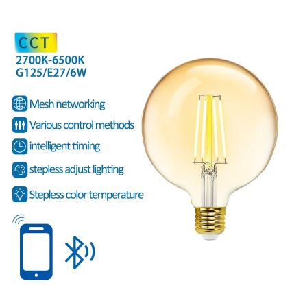 LED Stmievateľná žiarovka FILAMENT MESH Smart G125 E27/6W/230V 2700-6500K - Aigostar