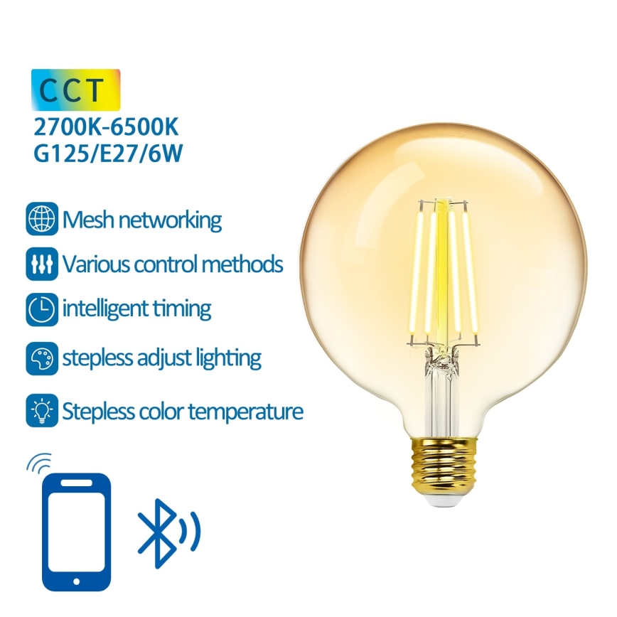 LED Stmievateľná žiarovka FILAMENT MESH Smart G125 E27/6W/230V 2700-6500K - Aigostar