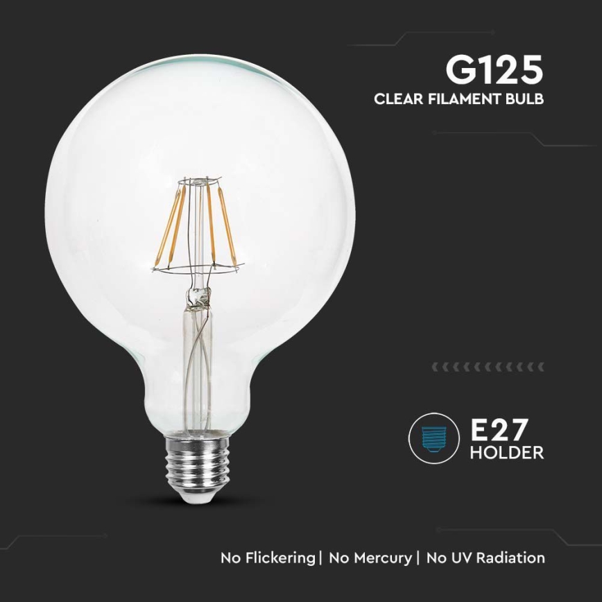 LED Žiarovka FILAMENT G125 E27/6W/230V 3000K