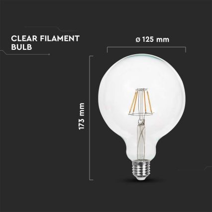 LED Žiarovka FILAMENT G125 E27/6W/230V 3000K