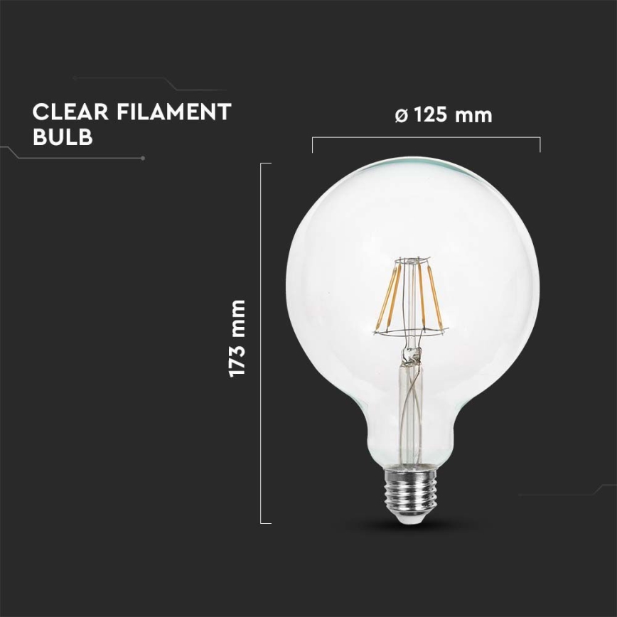 LED Žiarovka FILAMENT G125 E27/6W/230V 3000K