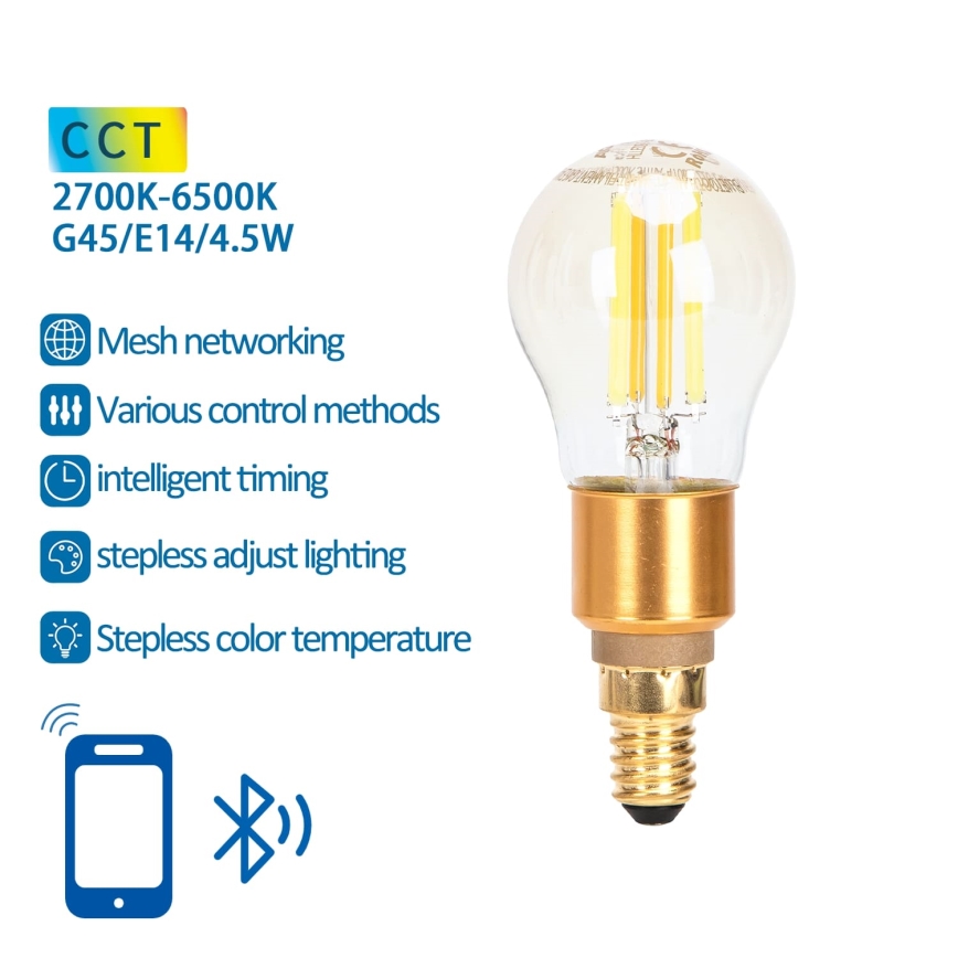 LED Stmievateľná žiarovka FILAMENT MESH Smart G45 E14/4,5W/230V 2700-6500K - Aigostar