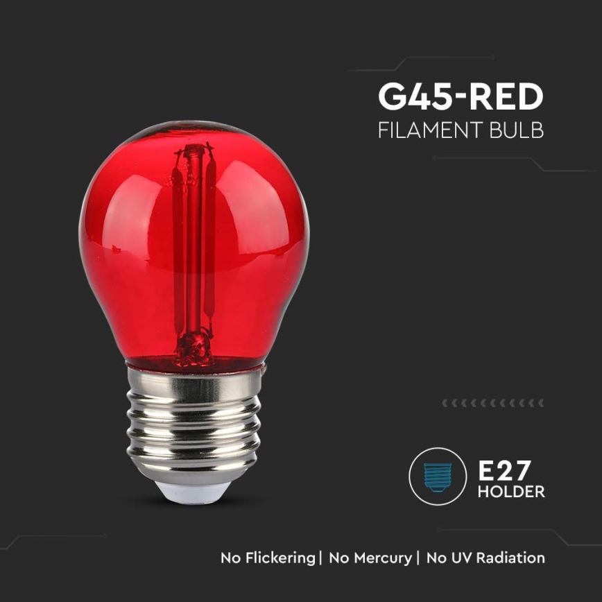 LED Žiarovka FILAMENT G45 E27/2W/230V červená