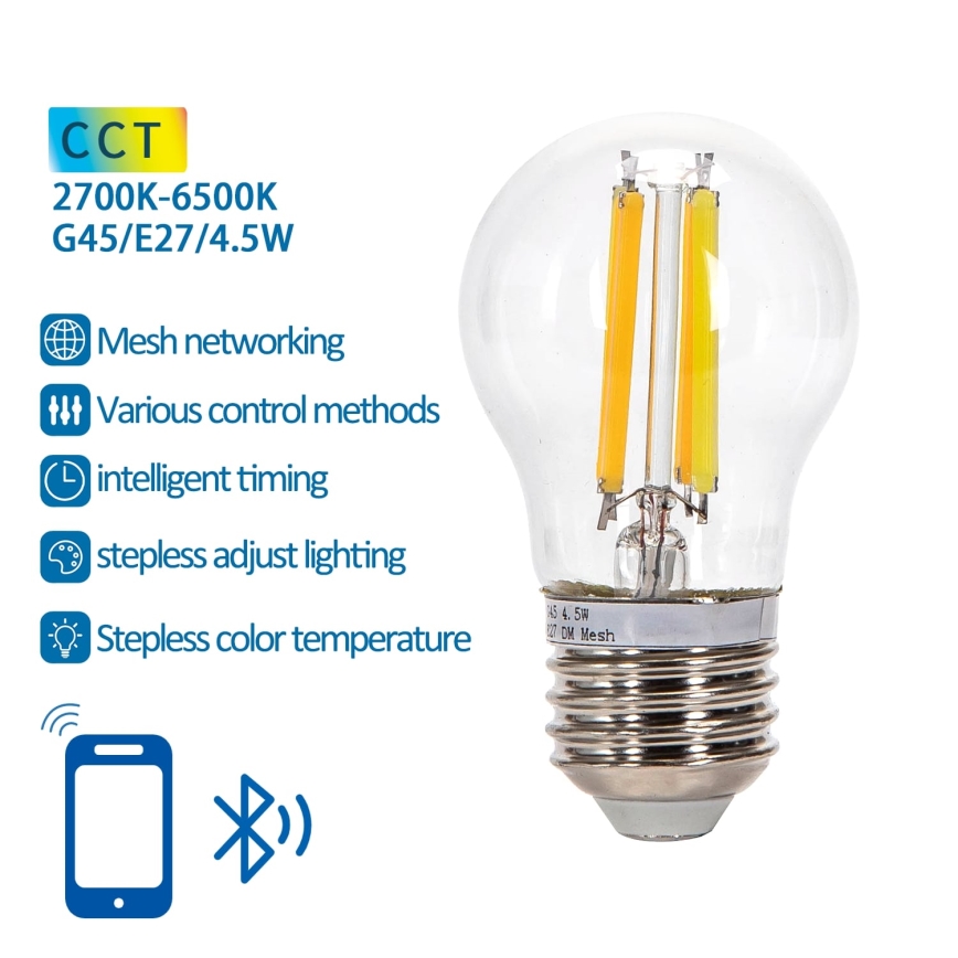 LED Stmievateľná žiarovka FILAMENT MESH Smart G45 E27/4,5W/230V 2700-6500K - Aigostar