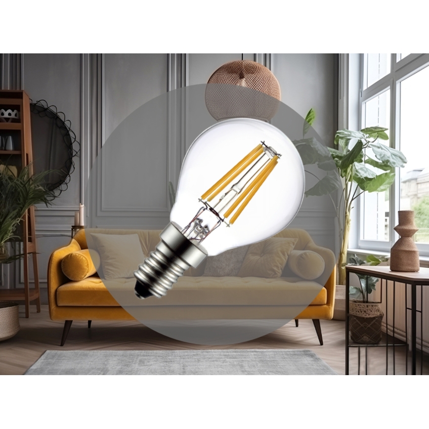 LED žiarovka Filament G45, pätica E14, 6 W, 230 V, 3000 K