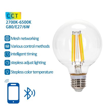 LED Stmievateľná žiarovka FILAMENT MESH Smart G80 E27/6W/230V 2700-6500K - Aigostar