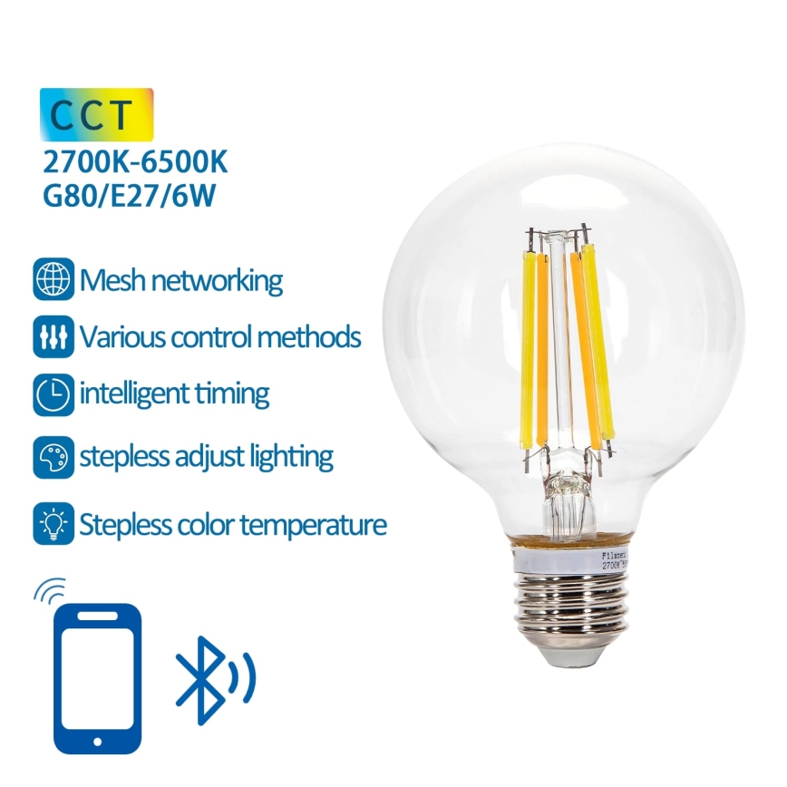 LED Stmievateľná žiarovka FILAMENT MESH Smart G80 E27/6W/230V 2700-6500K - Aigostar