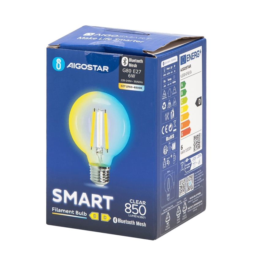LED Stmievateľná žiarovka FILAMENT MESH Smart G80 E27/6W/230V 2700-6500K - Aigostar