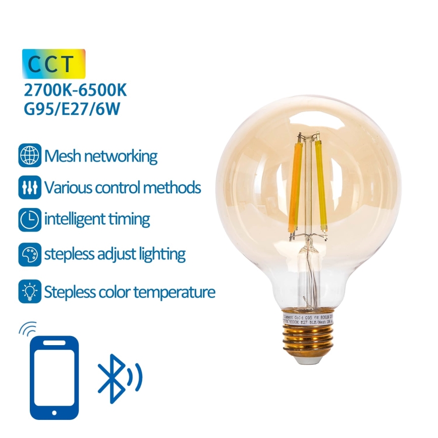 LED Stmievateľná žiarovka FILAMENT MESH Smart G95 E27/6W/230V 2700-6500K - Aigostar