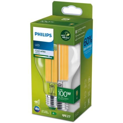 LED Žiarovka FILAMENT Philips A60 E27/7,3W/230V 4000K