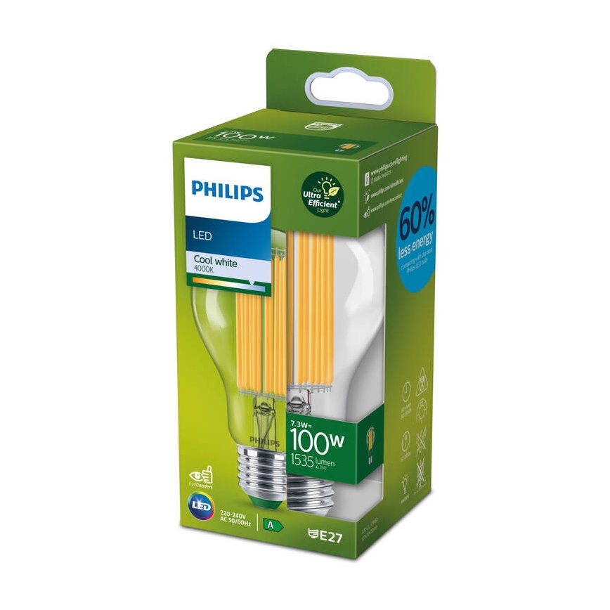 LED Žiarovka FILAMENT Philips A60 E27/7,3W/230V 4000K