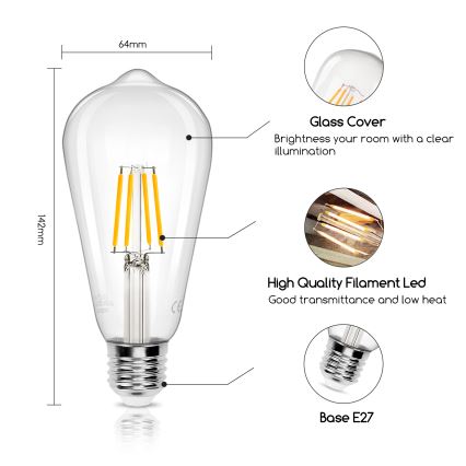 LED Žiarovka FILAMENT ST64 E27/4W/230V 2700K - Aigostar