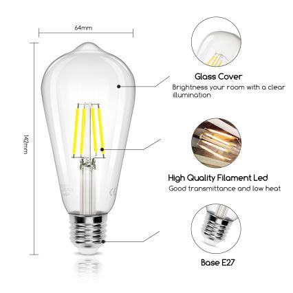 LED Žiarovka FILAMENT ST64 E27/4W/230V 6500K - Aigostar