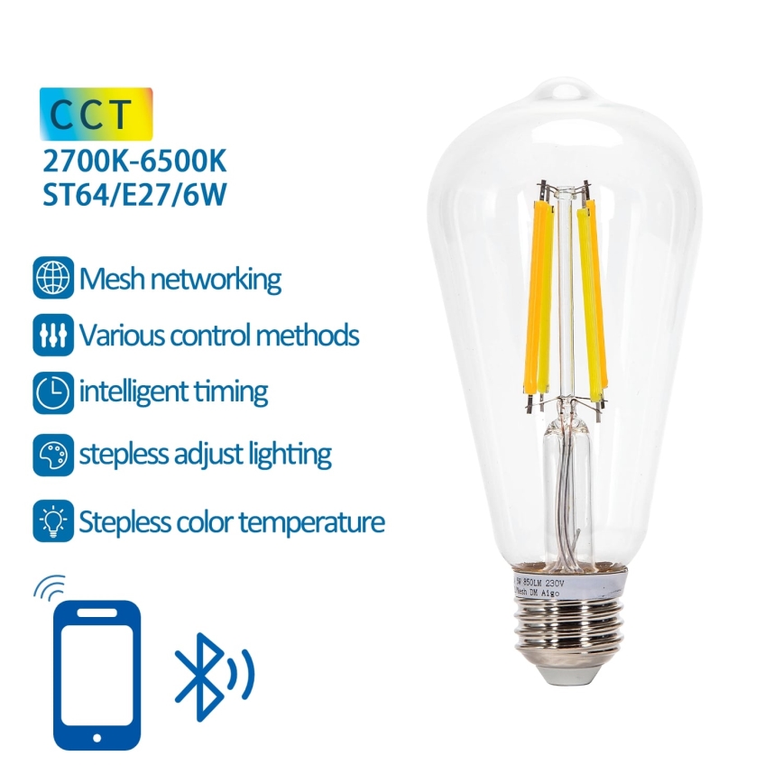 LED Stmievateľná žiarovka FILAMENT MESH Smart ST64 E27/6W/230V 2700-6500K - Aigostar