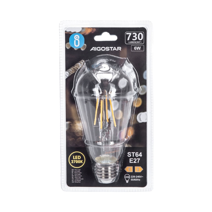 LED Žiarovka FILAMENT ST64 E27/6W/230V 2700K - Aigostar