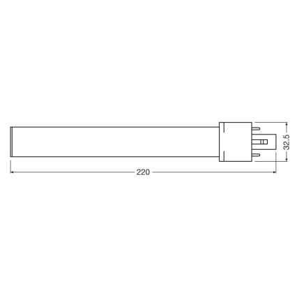 Technický výkres zobrazuje lineárnu žiarovku s rozmermi 220 x 32,5 mm. Žiarovka je znázornená vodorovne s viditeľným konektorom na jednom konci.