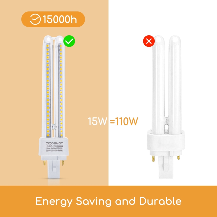 LED Žiarovka G24D-3/15W/230V 4000K - Aigostar