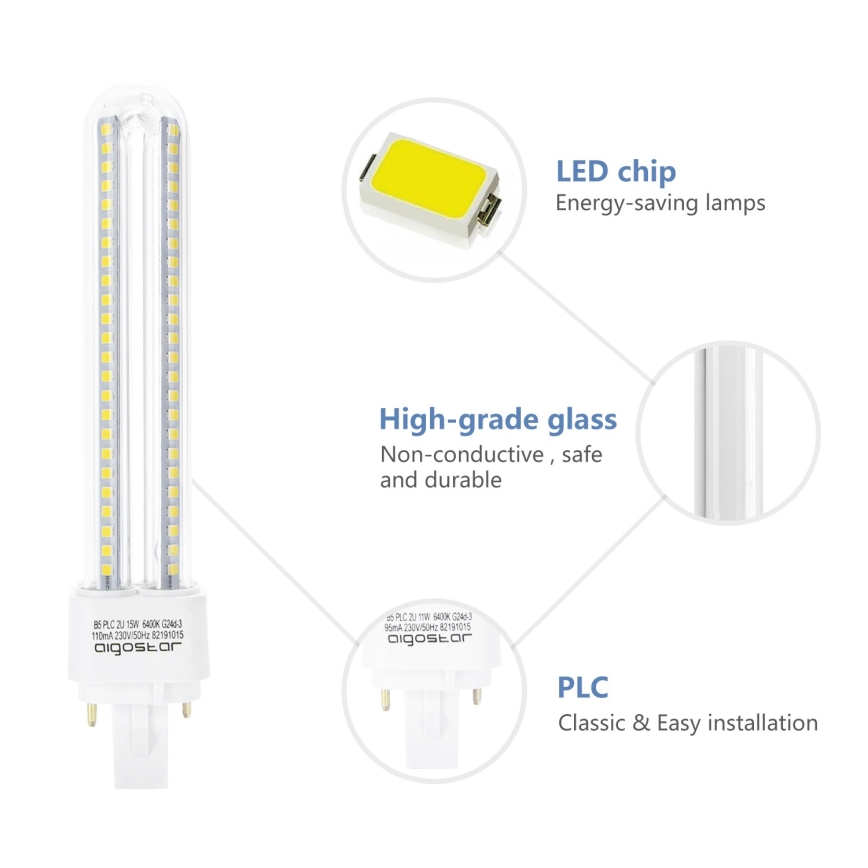 LED Žiarovka G24D-3/15W/230V 6500K - Aigostar