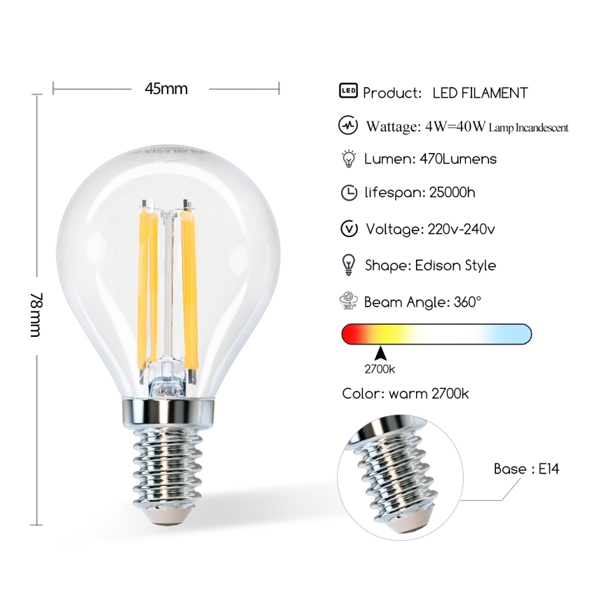 LED Žiarovka G45 E14/4W/230V 2700K - Aigostar