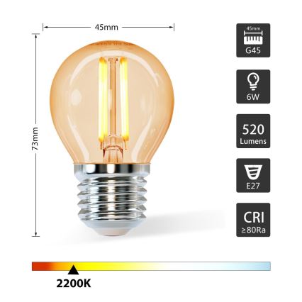 LED Žiarovka G45 E27/6W/230V 2200K - Aigostar