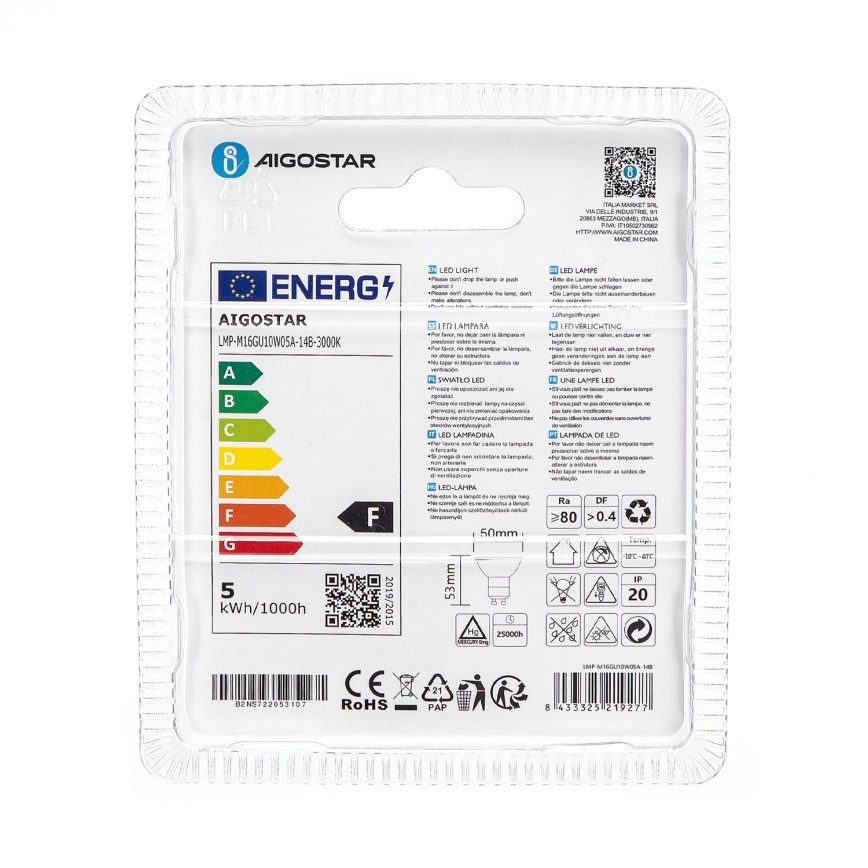 LED Žiarovka GU10/4,5W/230V 3000K - Aigostar