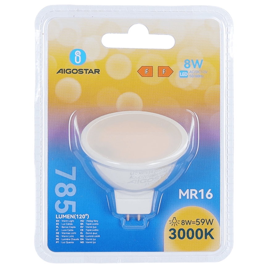 LED žiarovka MR16 GU5,3/8W/12V 3000K - Aigostar