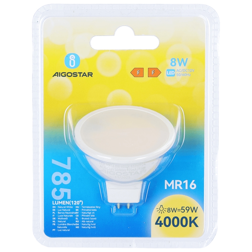 LED žiarovka MR16 GU5,3/8W/12V 4000K - Aigostar